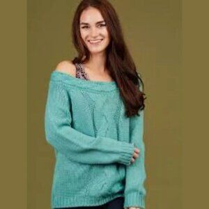 Altar'd State teal boatneck cable-knit sweater